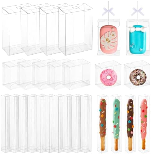 Leinuosen 150 Pcs Clear Boxes for Treat 3 Size Pretzel Rod Chocolate Macaron Cookies Candy Boxes for Wedding Favors Baby Shower Birthday Supplies by Leinuosen