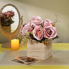 Suzile 12 Set Wooden Box Centerpiece, 4 Inch Square Planter Vase - Image 3