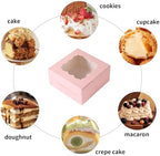 100 pcs 6x6x3 Inches Small Cake Box with Window, Bakery Pastry Cookie Boxes, Mini Pie container for Pastry,Dessert,Strawberries,Chocolates, Cupcakes with paper stickers (pink) - Image 3