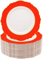 WDF 60pcs Red Plastic Plates with Gold Rim - 10.25inch Red Dinner Plates Disposable Plates for Mother's Day Wedding Party Birthday/Summer Party by WDF