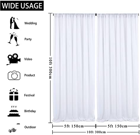 10ft x 10ft White Chiffon Backdrop Curtains, Wrinkle-Free Sheer Chiffon Fabric Photo Curtain Drapes for Wedding Ceremony Arch Party Stage Photography Decorations - Image 6