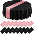 Tudomro 16 Pcs Black and Rose Gold Round Tablecloth and Satin Runner Set by Tudomro