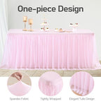 Pink Tablecloth for 6 Foot Rectangle Tables with Ruffle Tulle Table Skirt - Image 6