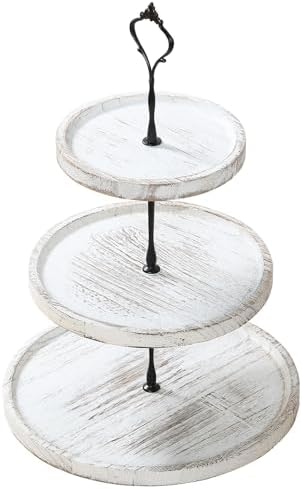 Wooden Cupcake Stand 3 Tiers, Rustic, 50 Cupcakes, Round Tiered Dessert Display, Wedding/Birthday Party, White by RVEFOT