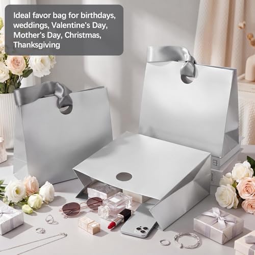 Feifeiya 30 Pcs Medium Silver Gift Bags with Ribbon Handle - Image 4