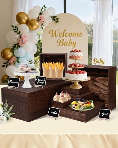 8Sizes Wooden Nested Buffet Risers with Mini Signs for Party Decor - Image 6