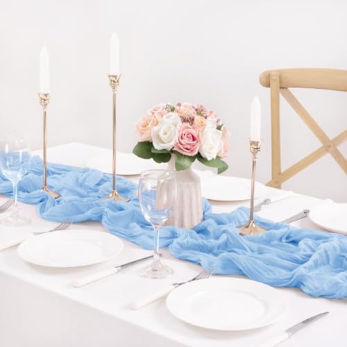 Light Blue Cheesecloth Table Runner Baby Shower Gender Reveal Decor, 8 Pack - Image 5