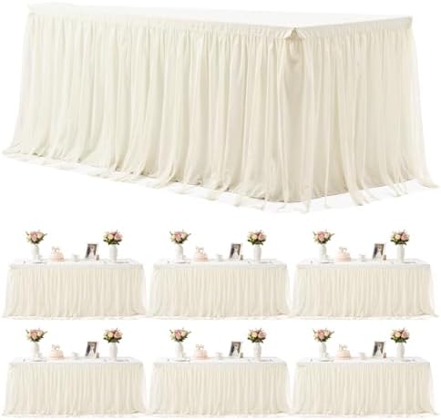 6 Pack Ivory Tablecloths for 6 Foot Rectangle Tables Ivory Table Cloth Rectangle Tulle Tablecloth 6ft Cream Stretch Spandex Table Cover for Wedding Baby Shower Birthday Party Banquet Desk Table Skirt by HBBMAGIC