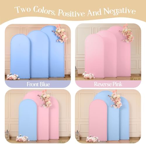 Pink and Blue Arch Backdrop Covers 6.6FT 7.2FT 8FT Gender Reveal Baby Shower Wedding Photo Bridal Shower Birthday Party Arch Covers Stretchy Backdrop Set of 3 Spandex - Image 6