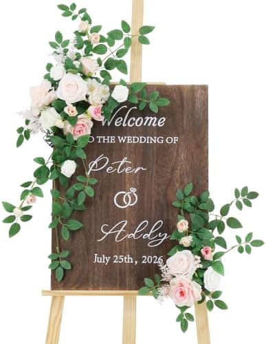 2pcs Wedding Welcome Sign Flowers,Blush Pink Faux Floral Swag,Artificial Flower Garland for Fall Wedding Bridal Shower Graduation Party Prom Entrance Sign Decor (Stand not Included) by Xysgloriv
