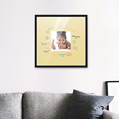 20x20 Square Black Autograph & Signature Picture Frame With Yellow Square Opening Photo Mat for 8x8 Pictures Wooden Picture Frames - Birthday, Baby Shower, Memorial Signing Board, Matted Frame - Image 6