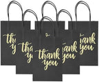 DjinnGlory 100 Pack Small Size Black Thank You Paper Gift Bags with Handles 9x5.5x3.15 Inch for Business Birthday Wedding Bridal Baby Shower Party Favors Goodies - Image 3