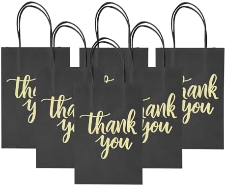 DjinnGlory 100 Pack Small Size Black Thank You Paper Gift Bags with Handles 9x5.5x3.15 Inch for Business Birthday Wedding Bridal Baby Shower Party Favors Goodies - Image 3