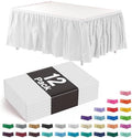 Exquisite White Table Skirt 12 Pack - Disposable Plastic Table Skirts for Rectangle Tables 6ft 8ft & Round Tables - 29in x 14ft Self-Adhesive Strip - Birthday Wedding Gender Reveal Decor by Exquisite