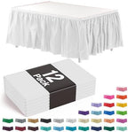 Exquisite White Table Skirt 12 Pack - Disposable Plastic Table Skirts for Rectangle Tables 6ft 8ft & Round Tables - 29in x 14ft Self-Adhesive Strip - Birthday Wedding Gender Reveal Decor by Exquisite