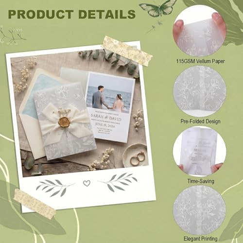 50 Pack Vellum Jackets for 5x7 Invitations - 130 GSM Pre-Folded - Image 4