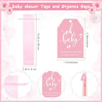 Threehoney 50 Sets Baby Shower Favors 5 Styles Bamboo Paper Hand Fans,Pink - Image 3