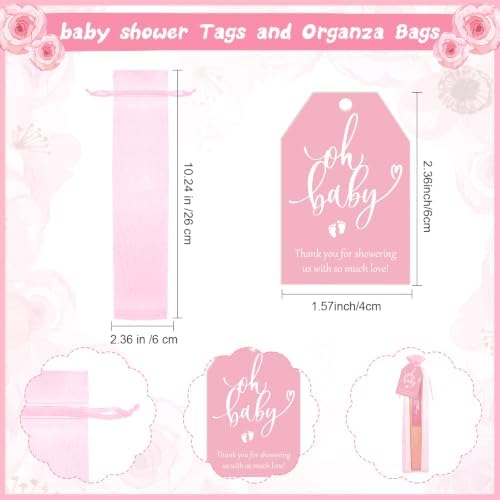 Threehoney 25 Sets Baby Shower Favors 5 Styles Bamboo Paper Hand Fans,Pink - Image 3