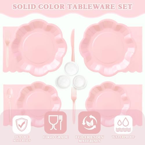 Vyntra Light Pink Paper Plates, Cups & Napkins, 350 Pcs Scalloped Party Set - Image 3