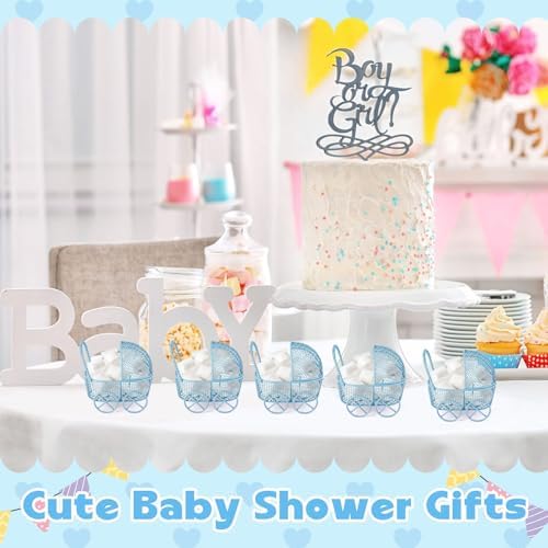 Threehoney 24 Pcs Baby Shower Mini Carriage Decoration Blue Metal Wired Fillable Candy Stroller Baby Shower Table Centerpiece for Guest Gender Reveal Wedding Party Favor Gift - Image 5