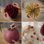 ANSOMO Burgundy and Gold Party Decorations Maroon Wine Dark Red Paper Fans Lanterns Tissue Pom Poms Wall Hanging Decor Supplies Bridal Baby Shower Birthday Wedding Graduation (Pack of 3) - Image 5