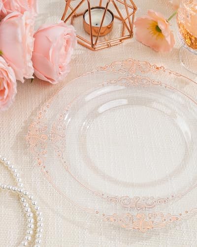 Nervure 175Pcs Rose Gold Plates, Disposable Party Plates for 25 Guests - Image 2