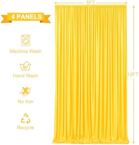 20ft x 12ft Yellow Backdrop Curtains Wrinkle Free Backdrop Curtain for Wedding Parties Yellow Fabric Backdrops Drapes Back Drop Cloth Bridal Shower Stage Curtains Wedding Decorations for Reception - Image 5