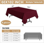 sancua 6 Pack Burgundy Tablecloths 60x102 Inch for 6 Feet Rectangle Tables - Image 7