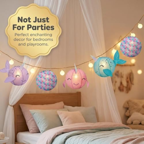 Mermaid Party Paper Lanterns - Narwhal Pink Blue Purple, 8.5 in, 5Pk - Image 5