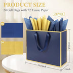 Addblu 24 Pack Navy Blue Large Gift Bags with Handles & 72 Tissue Papers - Image 2