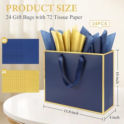 Addblu 24 Pack Navy Blue Large Gift Bags with Handles & 72 Tissue Papers - Image 2
