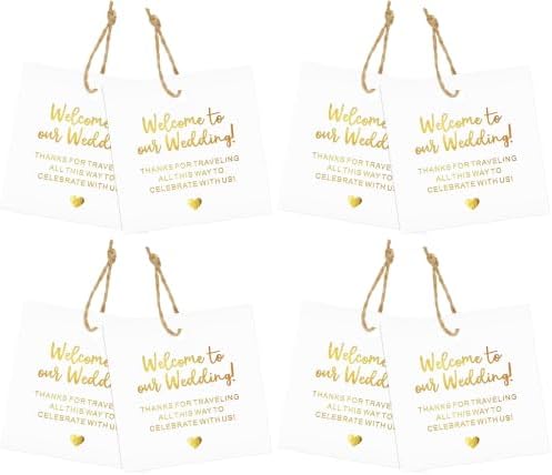 joycraft Wedding Tags, 50Pcs 2.5 in Gold Foil Thank You Tags with String (Pack of 4) by joycraft