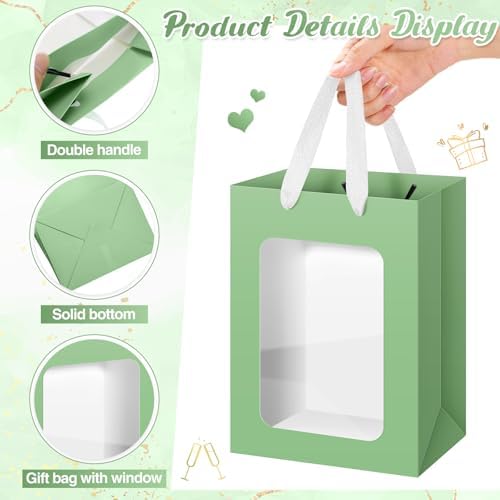 Zhanmai 36 Pcs Kraft Paper Gift Bags with Clear Window Handles, Sage Green - Image 3