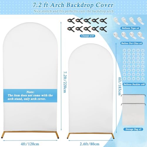 7.2FT, 6FT White Spandex Arch Backdrop Stand Covers Set of 2 - Image 7