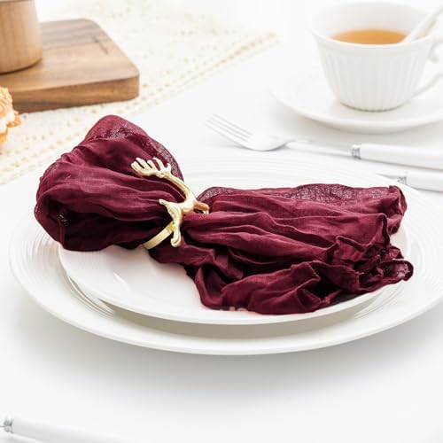 60 Pack Burgundy Cheesecloth Napkins Washable 21x21 Inches Burgundy Cloth Napkins Set of 60 Dinner Table Napkins for Wedding Bridal Baby Shower Rustic Boho Cotton Gauze Summer Party Table Decor - Image 5