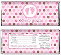 30 Candy Bar Labels Girl Baby Shower Stickers Wrappers Pink Brown Dots by Unknown