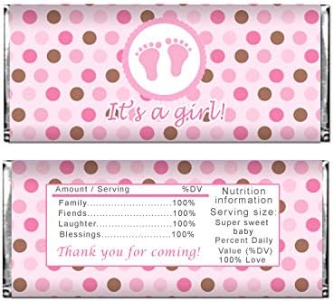 30 Candy Bar Labels Girl Baby Shower Stickers Wrappers Pink Brown Dots by Unknown