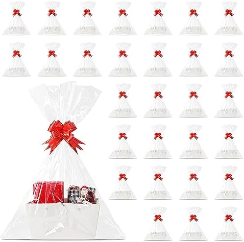 Tuanse 30 Pcs Basket for Gift Empty DIY Bulk Gift Basket Kit with Handle Kraft Cardboard Tray with 30 Bag 30 Bow Market Tray for Wedding Party, White, 9.8 x 6.5 x 4.3 in by Tuanse