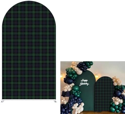 Arch Backdrop Cover Tartan Plaid Baby Shower Arch Stand Stretchy Cover for Bear Theme Boys Birthday Party Fiesta Decorations (7.2x4ft Cover,Green27) by ittsmnt