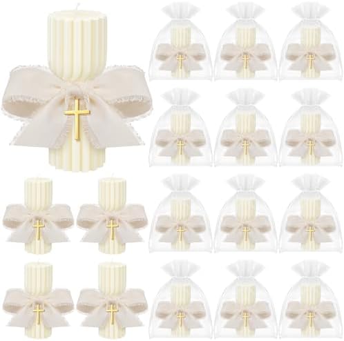 Conelist 12 Pcs Baptism Catholic First Communion Candles with Bow and Cross by Conelist