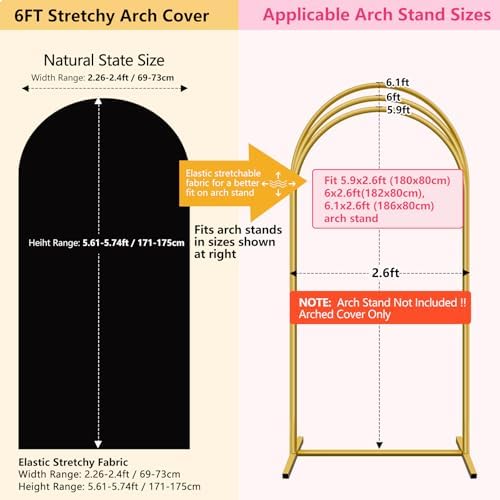 Wedding Arch Backdrop Cover Set of 2 (7.2FT, 6FT) Stretchy Spandex Fitted Balloon Arch Stand Backdrop Cover for Wedding Birthday Party Baby Shower Ceremony Banquet Decoration Black - Image 3