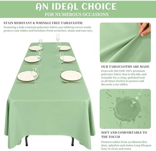 Showgeous 60x102 Inch Sage Green Rectangle Tablecloth 10 Pack Fit 6FT Table - Image 5
