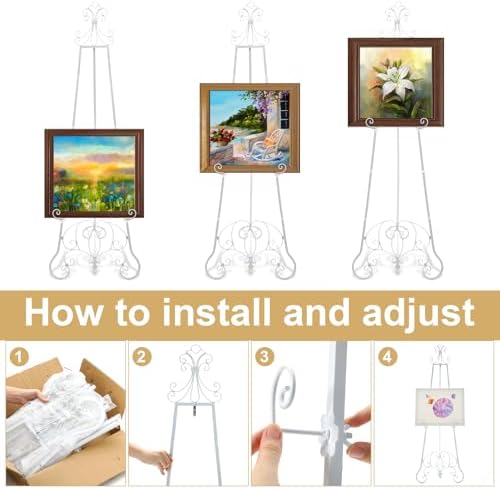 1 Pack White Wedding Easel Stand 57'' Display Stand, Ornate - Image 3