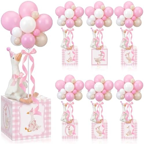 6 Sets Pink Silly Goose Birthday Decoration 15.7 Inch Soft Silly Goose Table Centerpiece Stuffed Animals with Balloon Boxes Hat Geese Plushies Table Decor for Birthday Party Favors by Unknown