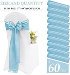 60 Pcs Light Blue Chair Sashes Satin Chair Bows Sashes for Party, Hotel, Wedding, Reception, Restaurant Event Decoration (7 x 108 inch) - Image 2