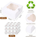 100 pcs 6x6x3 Inches Small Cake Box with Window, 6 inch Cookie Boxes Bakery Pastry, Mini Pie container for Pastry,Dessert,Strawberries,Chocolates, Cupcakes with paper stickers (White) - Image 2
