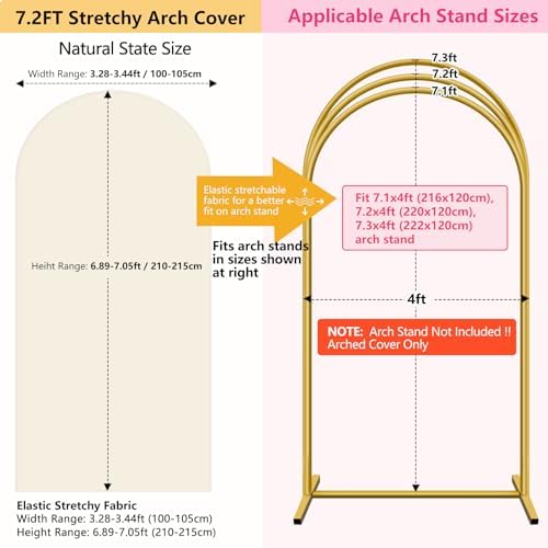 Beige Arch Backdrop Cover 7.2FT 6FT, Stretchy Spandex Wedding Arch Covers Set of 2, 2 Sided Arched Background Cover for Wedding Birthday Party Baby Shower Ceremony Banquet Decoration - Image 3