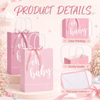 Gersoniel 50 Packs Baby Shower Gifts Bags Bulk 5.91 x 3.15 x 8.27 Inches Baby Shower Favor Bags with Handle Ribbon Thank You Gift for Party Favor for Guests Gifts Gender Reveal (Pink) - Image 2