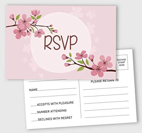 50 Blank RSVP Cards,RSVP Postcards No Envelopes Needed,Floral Print Response Card,RSVP for Wedding,Baby Shower,Bridal Shower by Inkdotpot