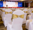 Spandex Metallic Gold Chair Sashes 100 Pack Wedding Chair Bows Bands Buckle - Image 5